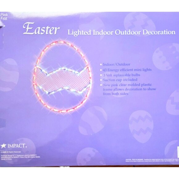 Vintage Easter Lighted Bunny Face & Pink Egg Light Up Decoration Mini Lights - Picture 7 of 9